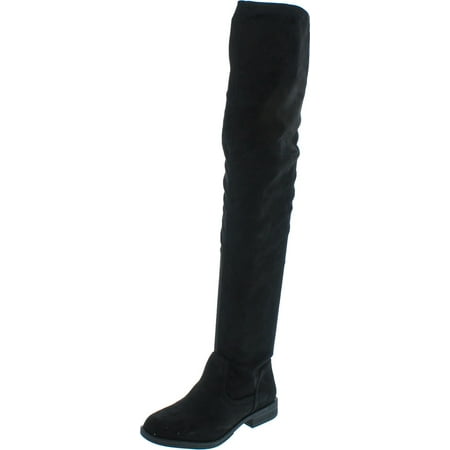Image of Bamboo Montana-53 Women s Stretch Side Zipper Snug Fit Thigh High Riding Boots Black Suede 6.5