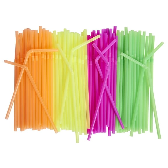 500 Pack Neon Colored Drinking Straws - Flexible, Disposable Kid Friendly, Assorted Colors