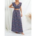 thumbnail image 6 of GXFC Women Summer Floral Skirts Outfits Ruffle Sleeve V Neck Crop Tops+High Waist Flowy Maxi Skirts 2 Pieces Clothes Set for Women Beach Party, 6 of 9
