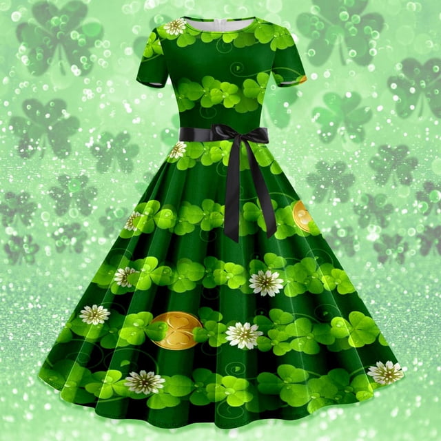 WILLBEST Vestidos Floreados para Mujer Vestido de Fiesta de Noche de Los Años 50 con Manga Corta y Estampado Del Día de San Valentín para Mujer Mediana