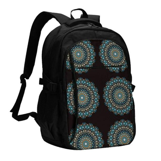 Fotbe Mandala Mochila con Estampado y Puerto USB para Hombre y Mujer, Mochila Antirrobo, Mochila de Viaje, Mochila Escolar, Mochila Universitaria