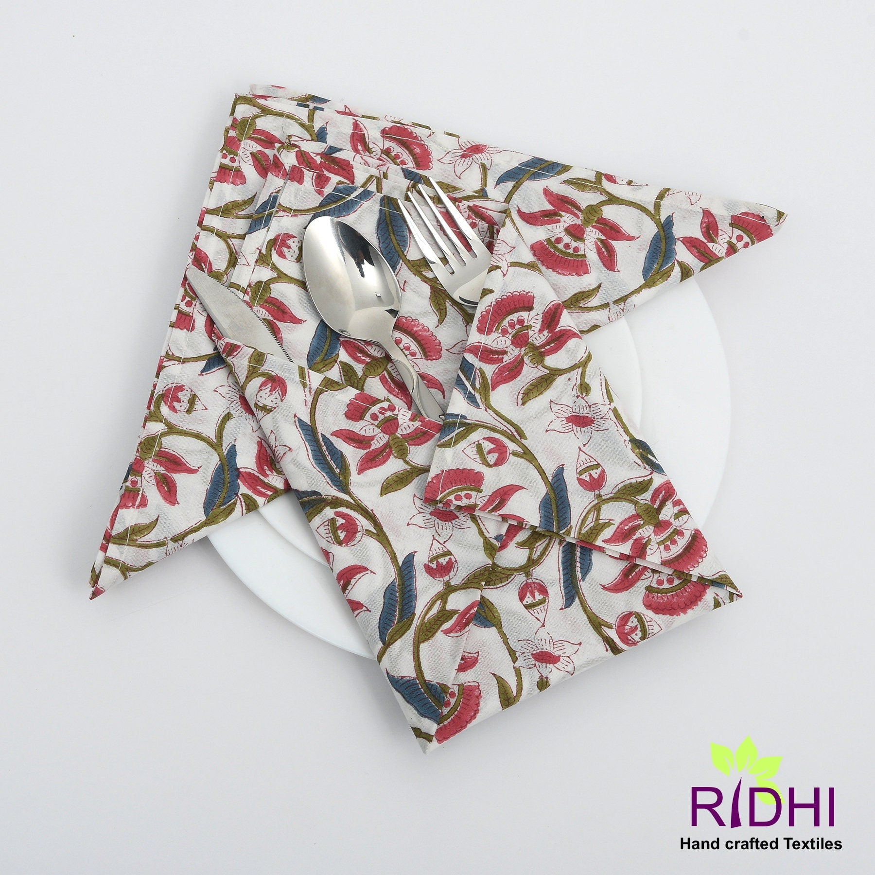 Blood Red, Spruce Blue, Army Green Indian Hand Block Floral Printed