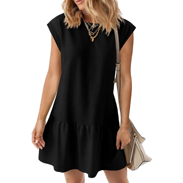 Vestido BLENCOT, camiseta casual de manga corta de verano para mujer, color negro