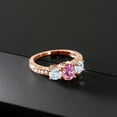 thumbnail image 3 of Gem Stone King 18K Rose Gold Plated Silver 3-Stone Ring Oval Pink Moissanite and Aquamarine Sky Blue (2.02 Cttw, Size 5), 3 of 4