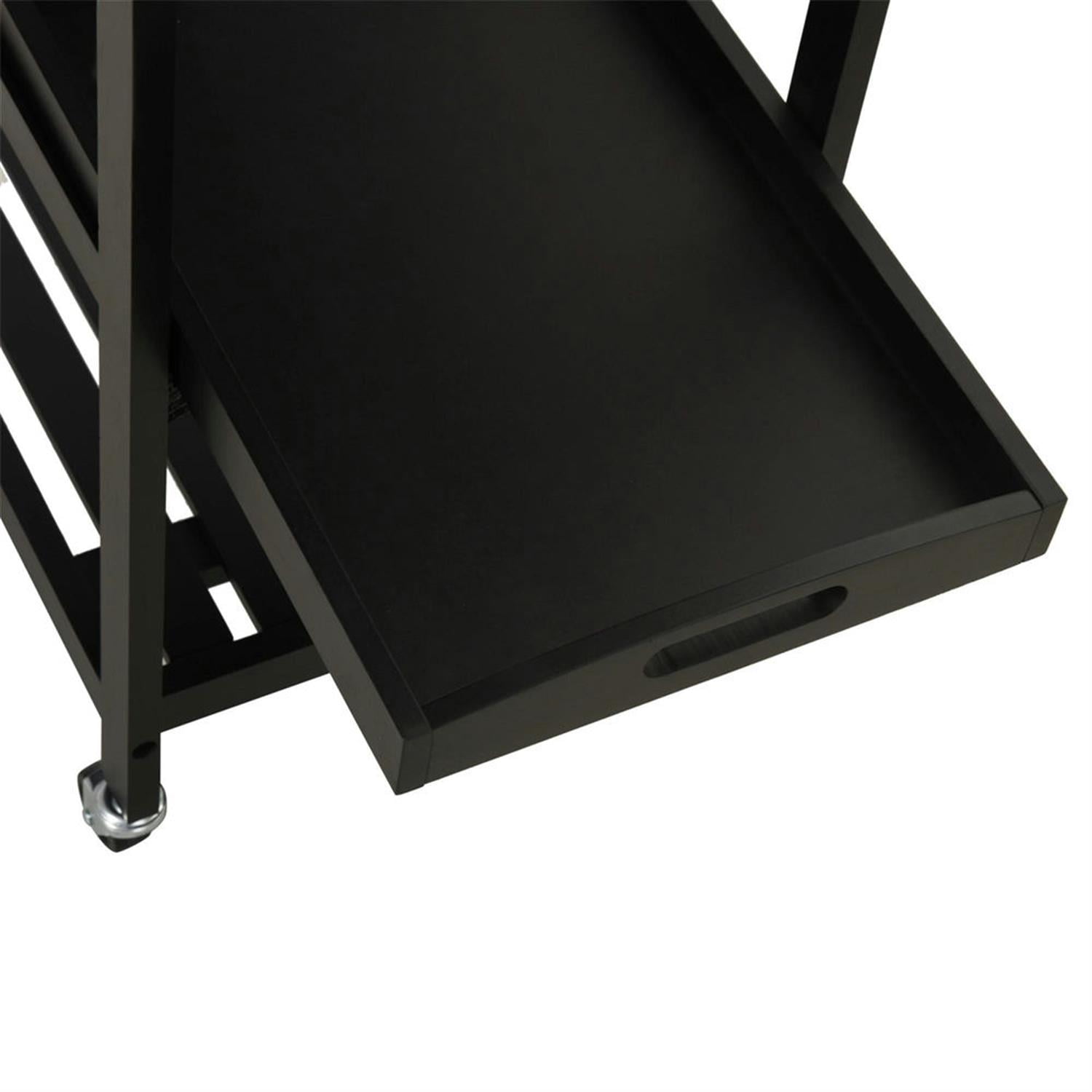 Demi Bonn 3-Tier Kitchen Island Cart on Wheels with Open Storage Shelves, Rolling Dining Room Serving Utility Carts Mobile Movable with Stainless Steel Top, Black