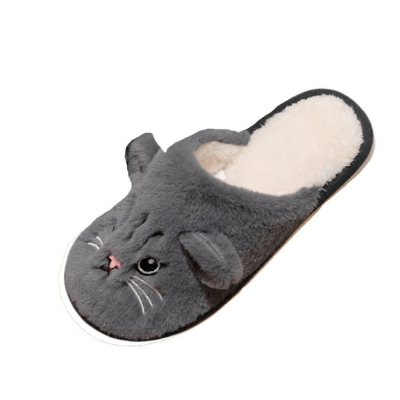 Willtoo Animal slippers for Women Cute Cat Slippers Men Cozy House Fuzzy Winter Slippers Funny Adult Cotton Shoes Gray 11-12 Women/9-9.5 Men