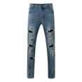 thumbnail image 3 of TINZ Male Slim Fit Ripped Trousers Ripped Paint Jeans Mens Tan Denim Jean for Work Men, 3 of 8