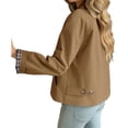 thumbnail image 3 of Plaid Patchwork Women Long Sleeve Lapel Single Breasted Jacket Trench Coat, 3 of 5