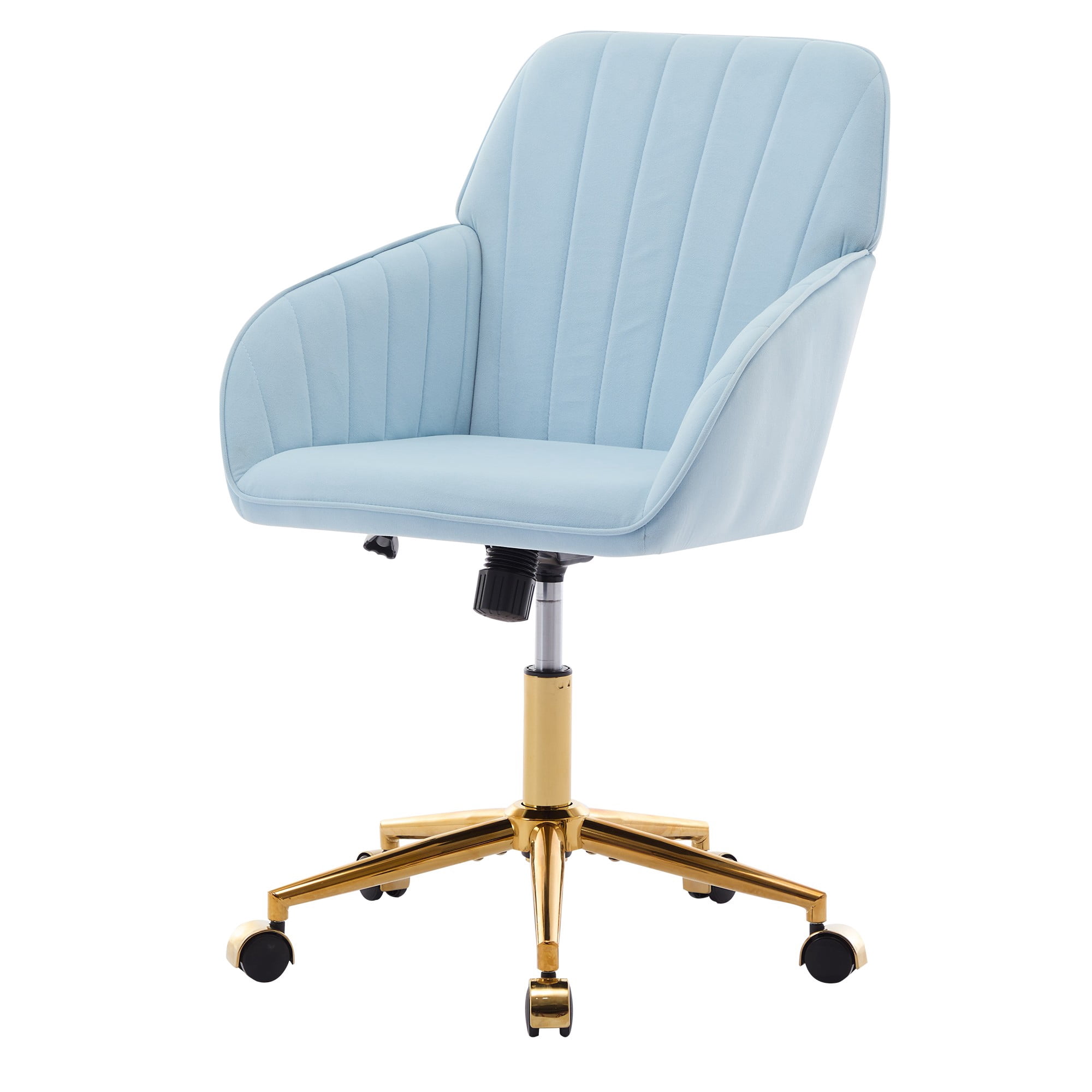 Modern Arm Chair,Adjustable Office Desk Chair with Wheels,Swivel Vanity Chair,Blue