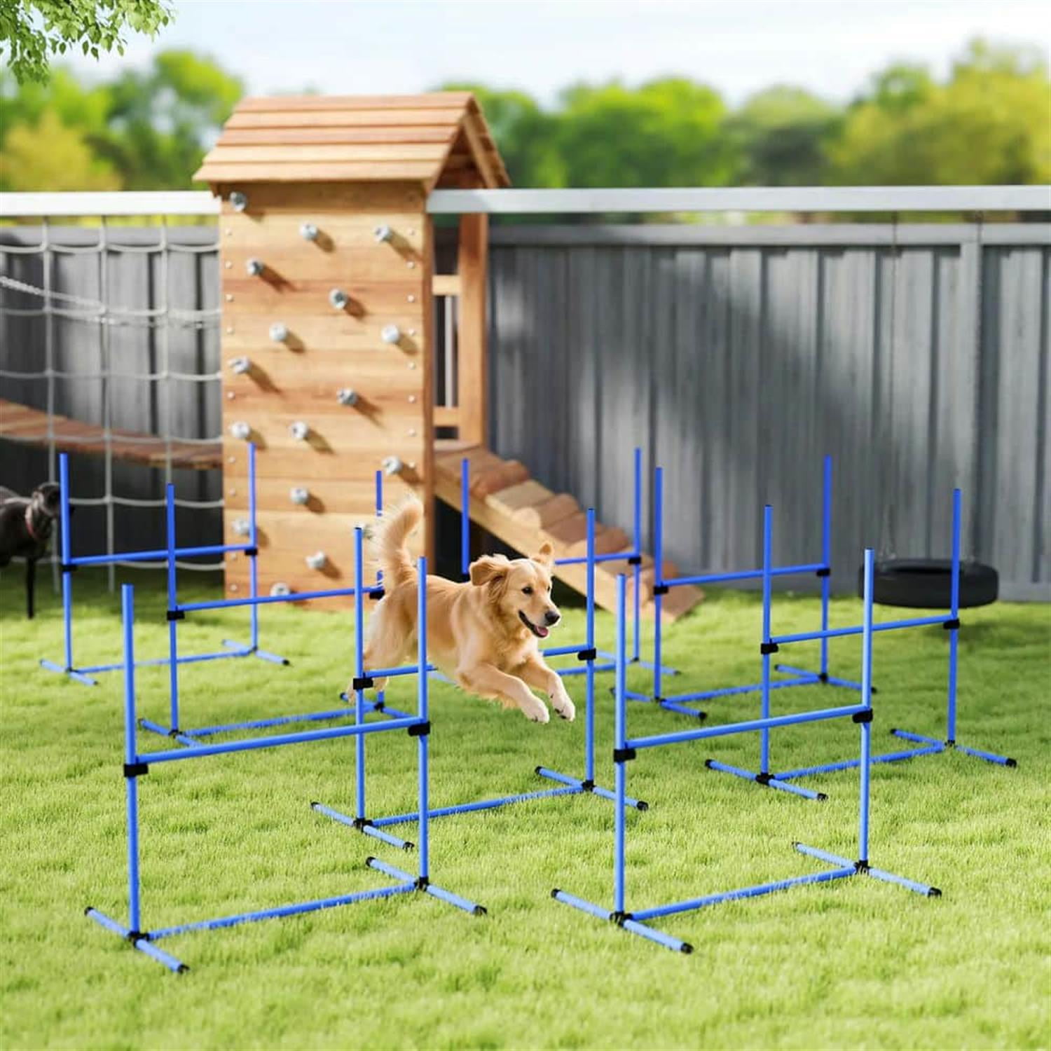 Kadyn 8-Piece Dog Agility Set with Height-Adjustable Bars, Portable Bag, Replacement Top Bar for Dog Training, Pet Agility, Blue