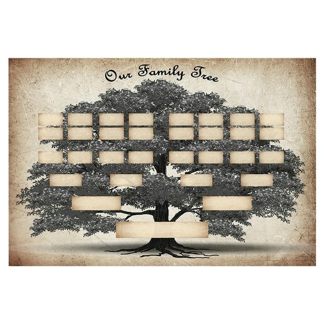 Vintage Family Tree Chart Poster Printing, DIY Genealogy Picture Home Decor 36x24cm with Blank Grid, Perfect Creative Gift