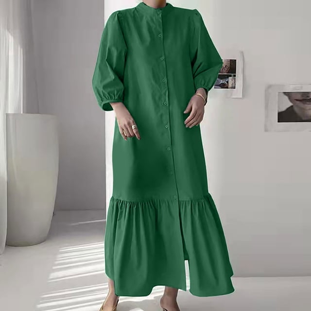 Gspmoly Robes pour Femmes, Mode pour Femmes Col Rond Ample Manches Trois Quarts Robe Unie Longueur Cheville Robe Longue Robe de Cocktail Aubaines du Jour