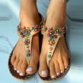 thumbnail image 2 of Penkiiy Women's Sandals Beaded Flat Summer Shoes T-Strap Thong Bohemian Casual Dressy Sandals for Women 38 Brown, 2 of 7