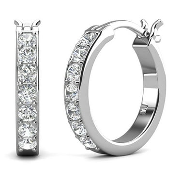 Cate & Chloe Presley 18k White Gold Plated Hoop Earrings with Swarovski Crystals for Women