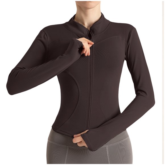 Bmisegm Women's Yoga Activewear Zipper Front Sports Tops Long Sleeve Sports Cropped Coat Tops Womens Coats Coffee L