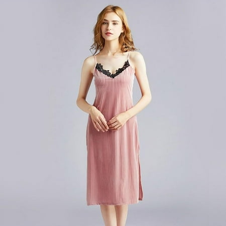 

Maynos Velvet Pajamas Ladies New Spring Sexy Suspender Thick Warm Velvet Dress Long Style Home Wear Outside Wear S-XL Pink