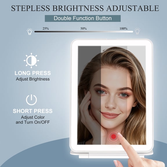 FUNTOUCH Lighted Travel Mirror, 3 Color Makeup Mirror, Portable Vanity Mirror, Rechargeable Folding Cosmetic Mirror