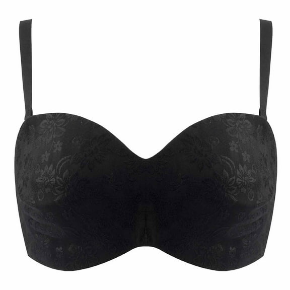 BLVB Bandeau Bra for Women Underwire Non-slip Push up Tube Top Bralette Plus Size Bras with Detachable Straps Black 1