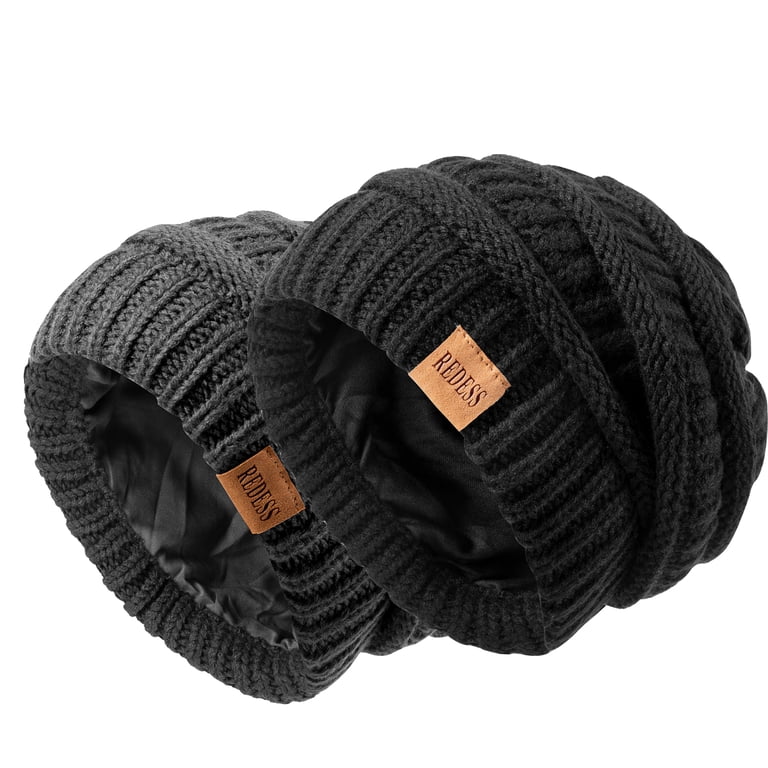 Women\'s Black REDESS Slouchy Beanie Chunky Soft Cable Knit Cap REDESS Slouchy Beanie Hat for Women Winter Warm Chunky Soft  main image 3
