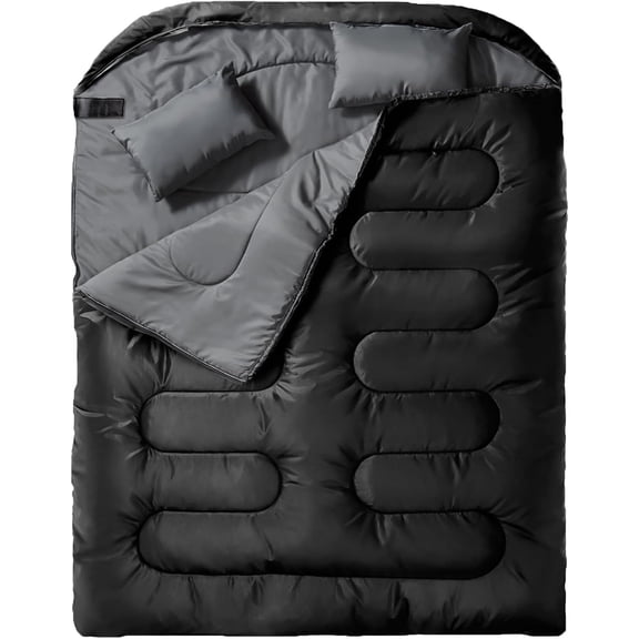 Double Sleeping Bag for Adults with Pillow, XL Queen Size Two Person Sleeping Bag for All Season Camping Hiking Backpacking 2 Person Sleeping Bags for Cold Weather & Warm