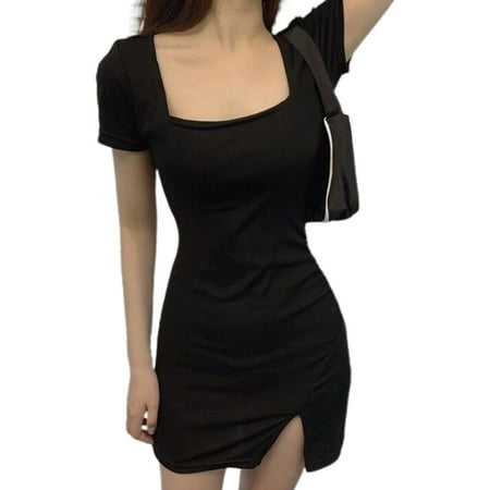 

TINYSOME Square Neck Mini Dress for Women Short Sleeve Side Split Thigh for Tank Party Cocktail Bodycon Dresses
