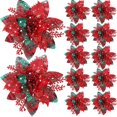 thumbnail image 4 of Flores artificiales con purpurina para decoración de árbol de Navidad, adornos de Feliz Año Nuevo, 5 piezas, 14,5 cm, 4 of 4