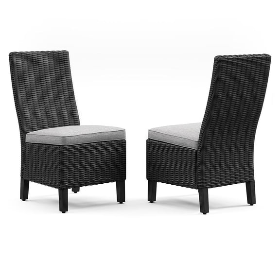 Signature Design by Ashley Beachcroft Outdoor Wicker Side Chair with Cushion (Set of 2), Black/Light Gray