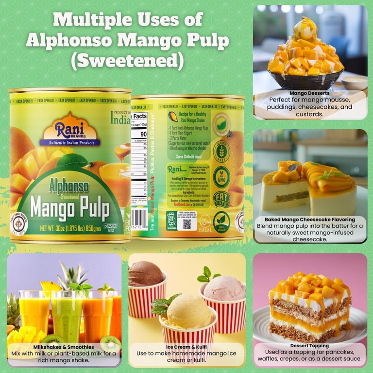Rani Brand Alphonso Mango Pulp Puree 30oz 850g All Natural Vegan