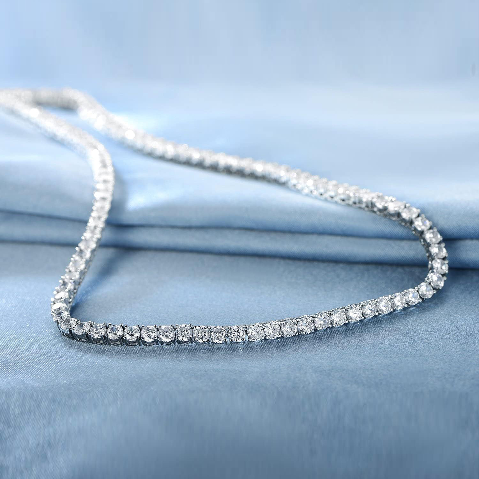 GEMSME Tennis Necklaces for Women Men 18K White Gold Plated 3.0mm Round Cubic Zirconia Classic Tennis Necklace 22 Inch