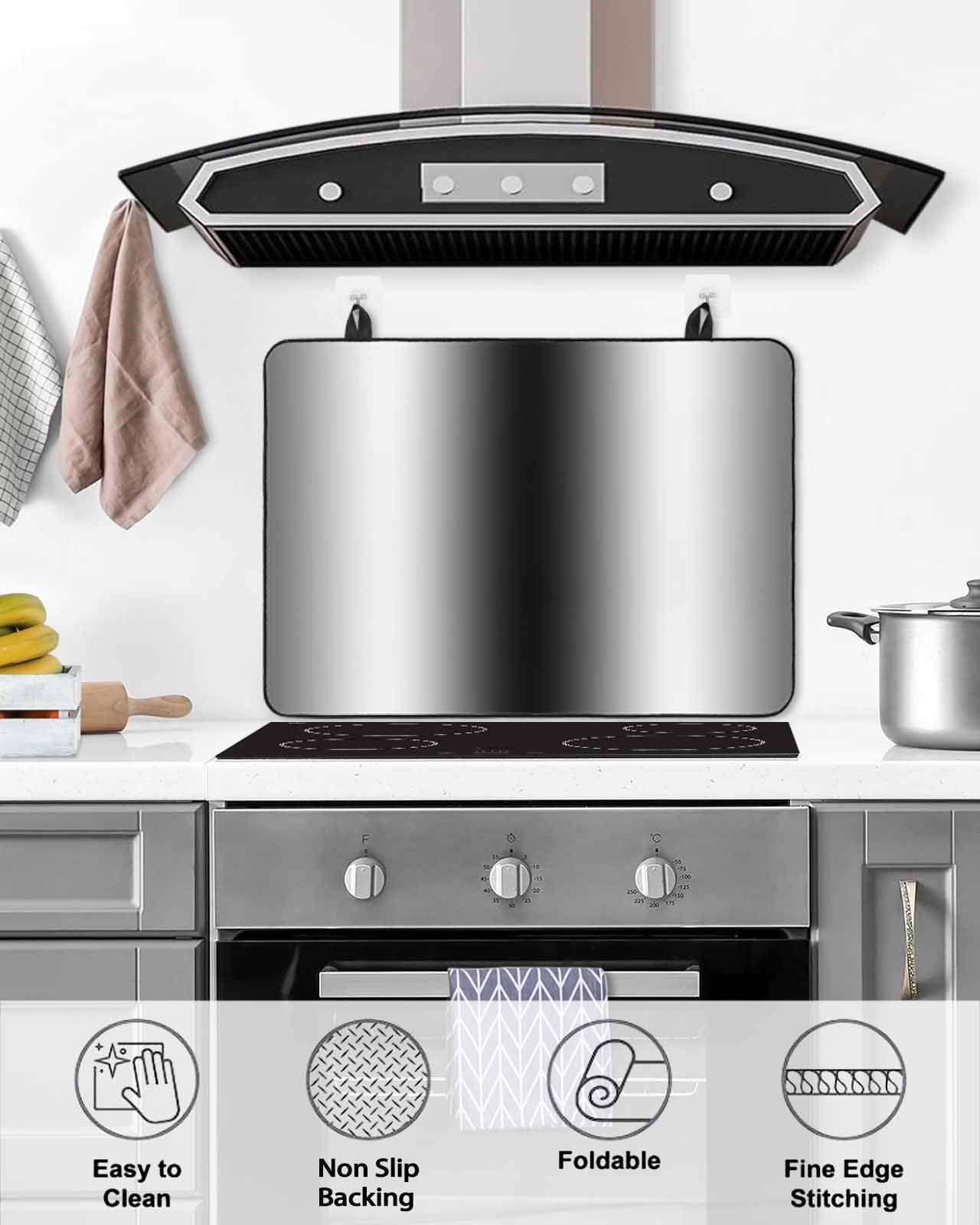 nqOlkjepod Large Induction Cooktop Protector Mat 24"x21", Gray Black Stove Top Covers for Electric Stove, Modern Gradient Geometric Decorative Stove Burner Cover Mats, Glass Top Stove Cover