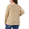 thumbnail image 3 of Plus Size Top for Women Long Sleeve Crew Neck Pleated Shirts Loose Fit Tunic Tops 3X Khaki, 3 of 5