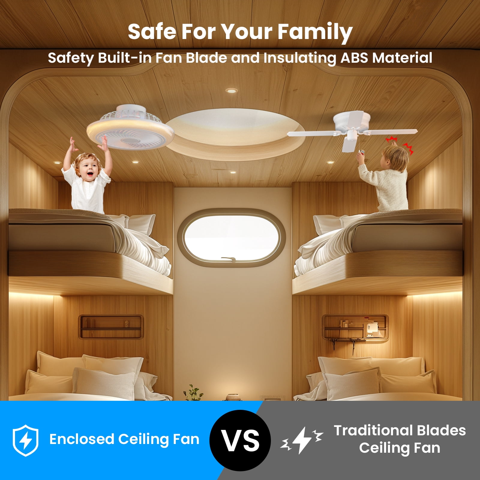 BLITZWILL 18" Ceiling Fan with Lights, With RGB Back Ambient Light,Remote & APP Control,Dimmable Color Temperature and 6 Wind Speeds & Timing,Bladeless Enclosed Ceiling Fans