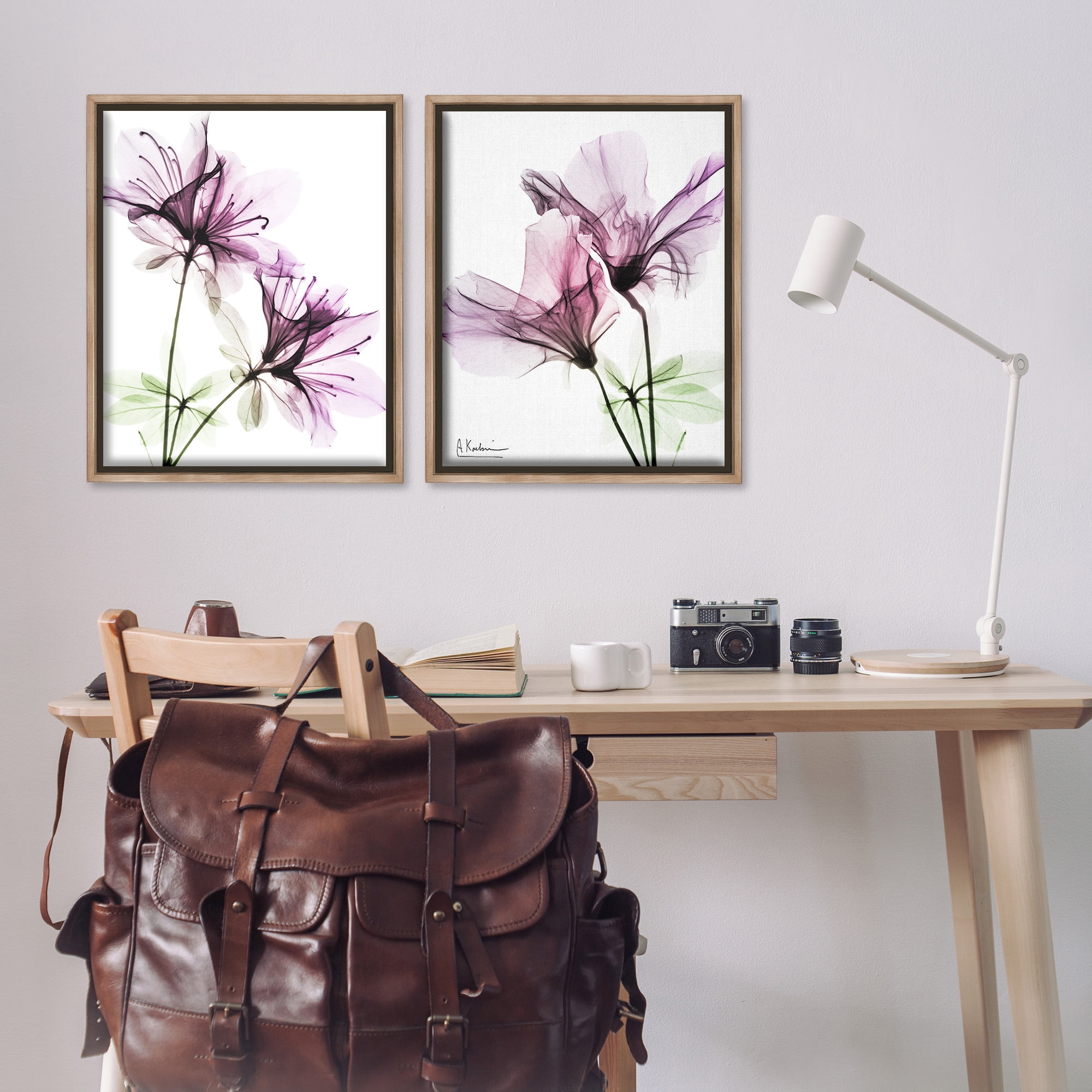 Stupell Industries Purple Flower Bloom Design Botanical & Floral Photography Brown Floater Framed Canvas Art Print Wall Art, 25 x 31, Set of 2