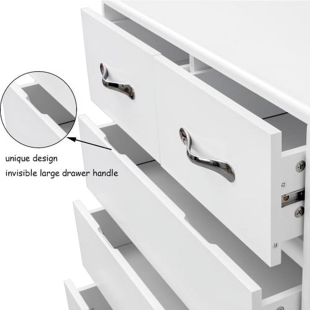 6-Drawer Dresser, Wood Chest of Drawers for Bedroom, Modern Storage Cabinet Dresser Organizer Unit for Living Room, Closet, Hallway, White