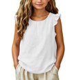 thumbnail image 4 of EnJoCho Girls Ruffl𝖾 Sleeveless Tank Tops Summer Cotton Linen T-Shirts Casual Crewneck Tees Tops Basic Blouse Kdis Girl Cute Shirts Little Girl Oversized T-Shirt, 4 of 5