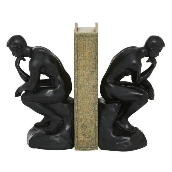 DecMode 5" The Thinker People Black Polystone Bookends (Set of 2)