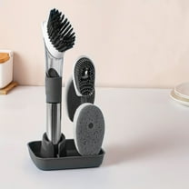 kayannuo Kitchen Can Add Dishwashing Liquid Long Handle Brush With 4 Brush Heads & Base, Sponge TPR Wood Pulp Cotton Does Not Hurt The Pot Back To School Wholesale