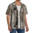 thumbnail image 2 of Uemuo Wooden Texture Pattern Cotton Linen Short Sleeve Shirts,Casual Lightweight Button Down Shirts,Vacation Beach Summer Tops-Small, 2 of 7