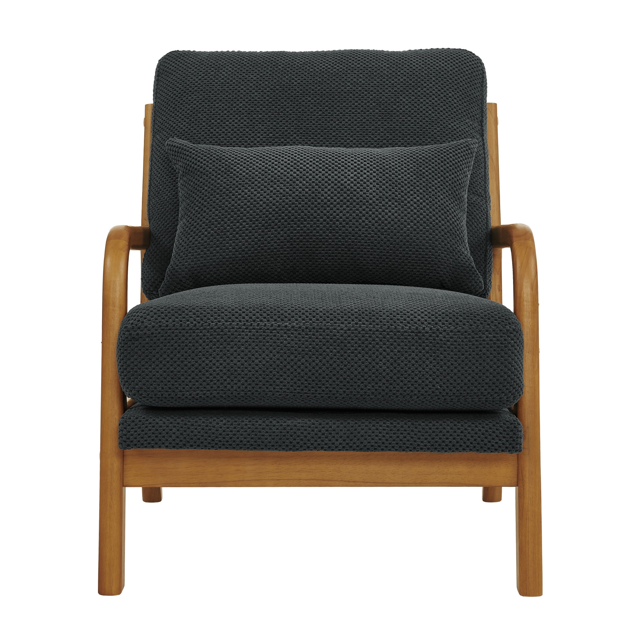 Noble House Mid-Century Modern Lounge Chair, Upholstered Accent Armchair with Solid Wood Frame, Dark Gray