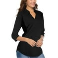 thumbnail image 2 of Blusa elegante de mujer con cuello en V, camisa de manga larga, blusa informal de trabajo, 2 of 5