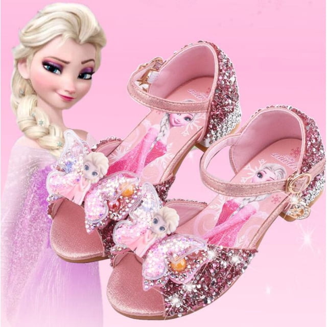 Sandalias de Disney para niñas, zapatos de princesa Elsa Frozen 2, zapatos de cristal para niñas pequeñas, zapatos de tacón alto para niños, pasarela Show Shoes27-Insole 17,9 CM Gao Jinjia LED