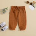 thumbnail image 3 of Ketyyh-chn99 Baby Boys Pants 2024 Toddler Boys' Fashion Kids Clothes Toddler Boys' Solid Color Mid Rise Waistband Leggings Work Pants With Pockets Leggings Brown,18-24 Months, 3 of 5