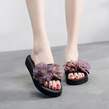 

Foraging dimple Women Slippers Flower Beach Ladies Slippers Flip Flops Beach Shoes Sandals Slippers Purple