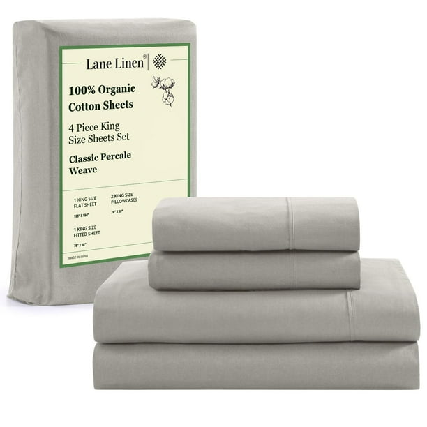 Juego de sábanas LANE LINEN 100% algodón orgánico tamaño king size plateado