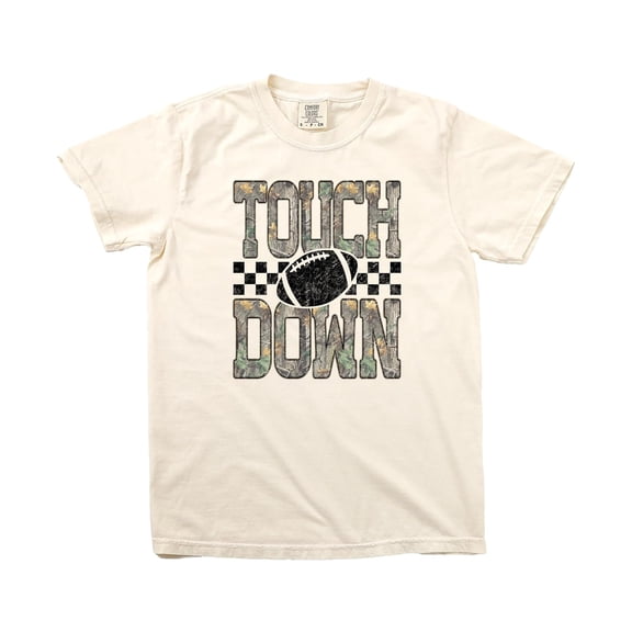 Camo Touchdown Football Shirt for Men Women & Teens Game Day Checkered Tailgate Graphic Tee Ivory Shirt Small