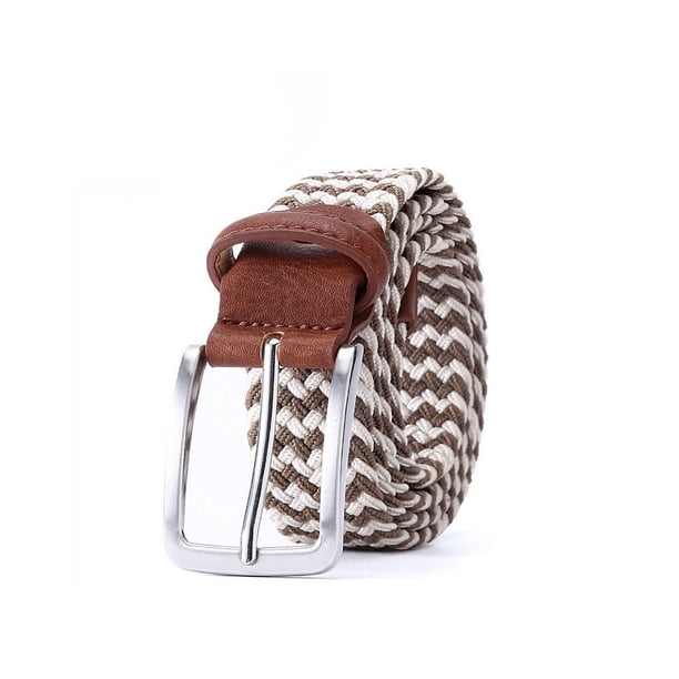 Qarigey Cinturón trenzado para hombre, pretina tejida Unisex, ropa decorativa, banda para la cintura, hebilla informal sin agujeros, correa de nailon de Cinturones Café y blanco Qarigey AP012253-05