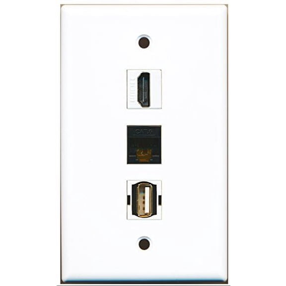 RiteAV - 1 Port HDMI and 1 Port USB A-A and 1 Port Cat6 Ethernet Black Wall Plate