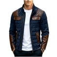 thumbnail image 2 of WIZUTIZ Padded Jacket For Men Stand Collar Zip Up Long Sleeve Pockets Quilted Warm Coat Casual Winter Outerwear Black Navy, 2 of 7