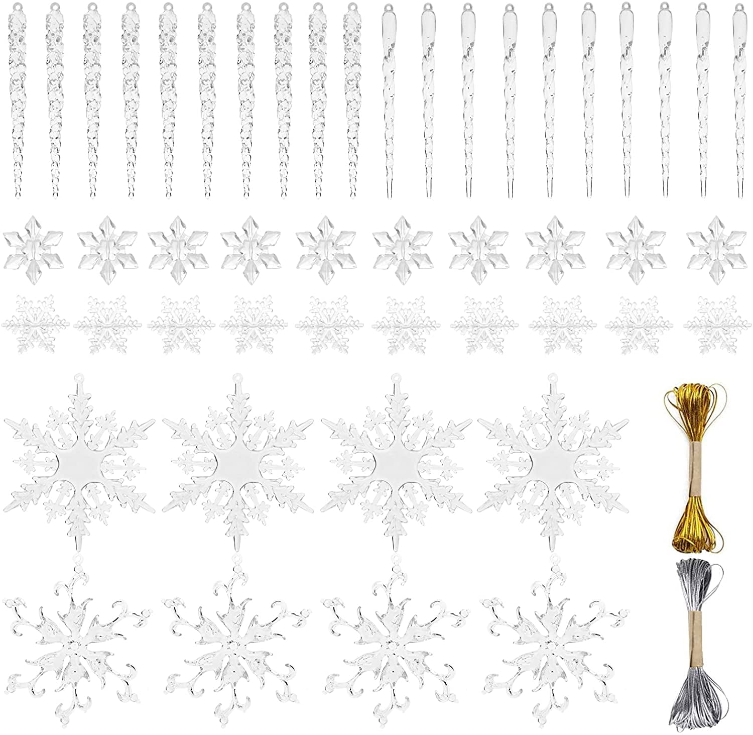 56 PCS Icicles Ornaments Set Clear Snowflake Acrylic Christmas Ornaments for Christmas Tree Santa Outdoor Party Decoration Craft Projects VGoodall Christmas Snowflake Decorations