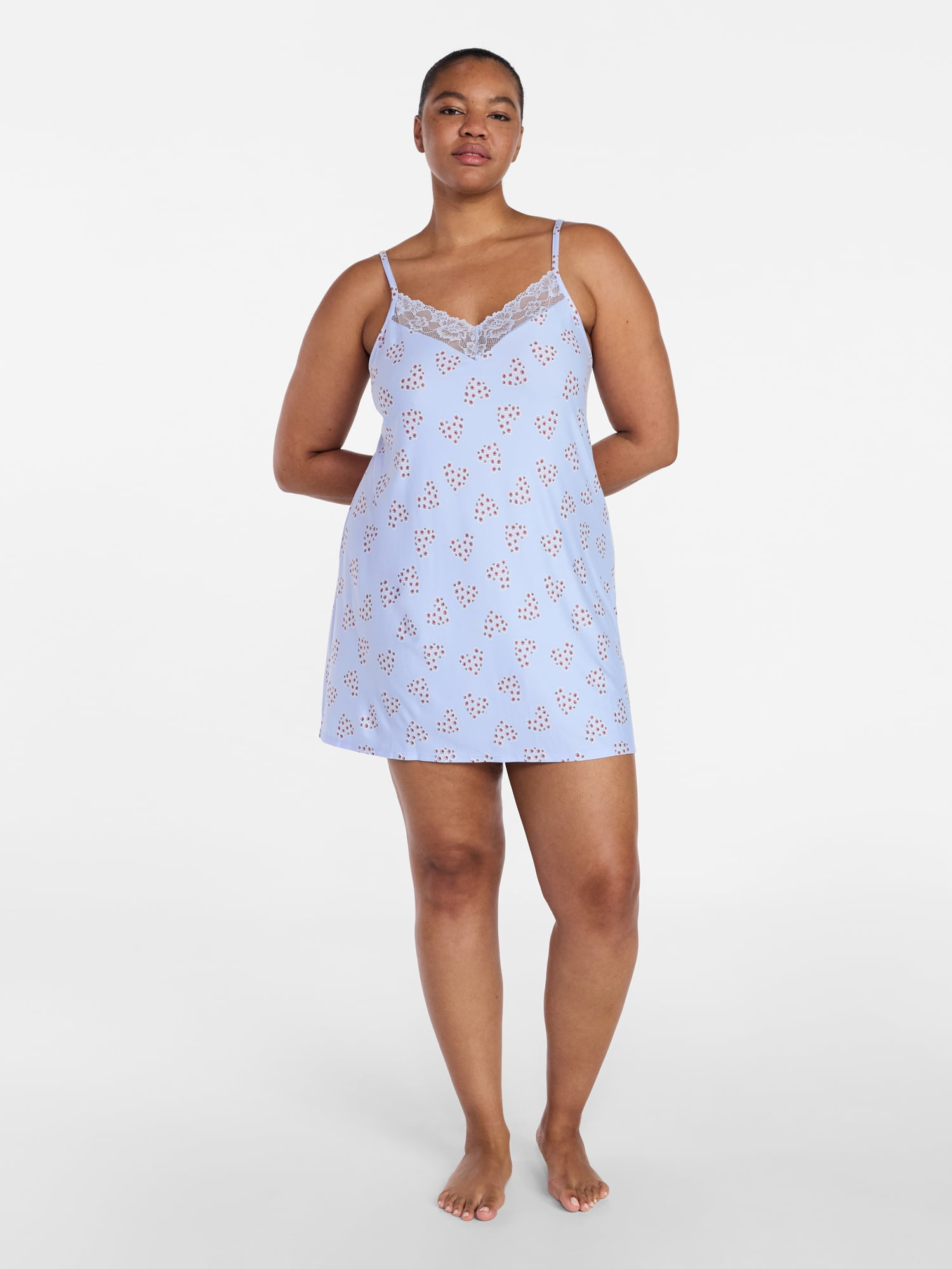 Joyspun Women’s Dreamy Soft Collection Lace Front Knit Chemise, Sizes XS to 3X